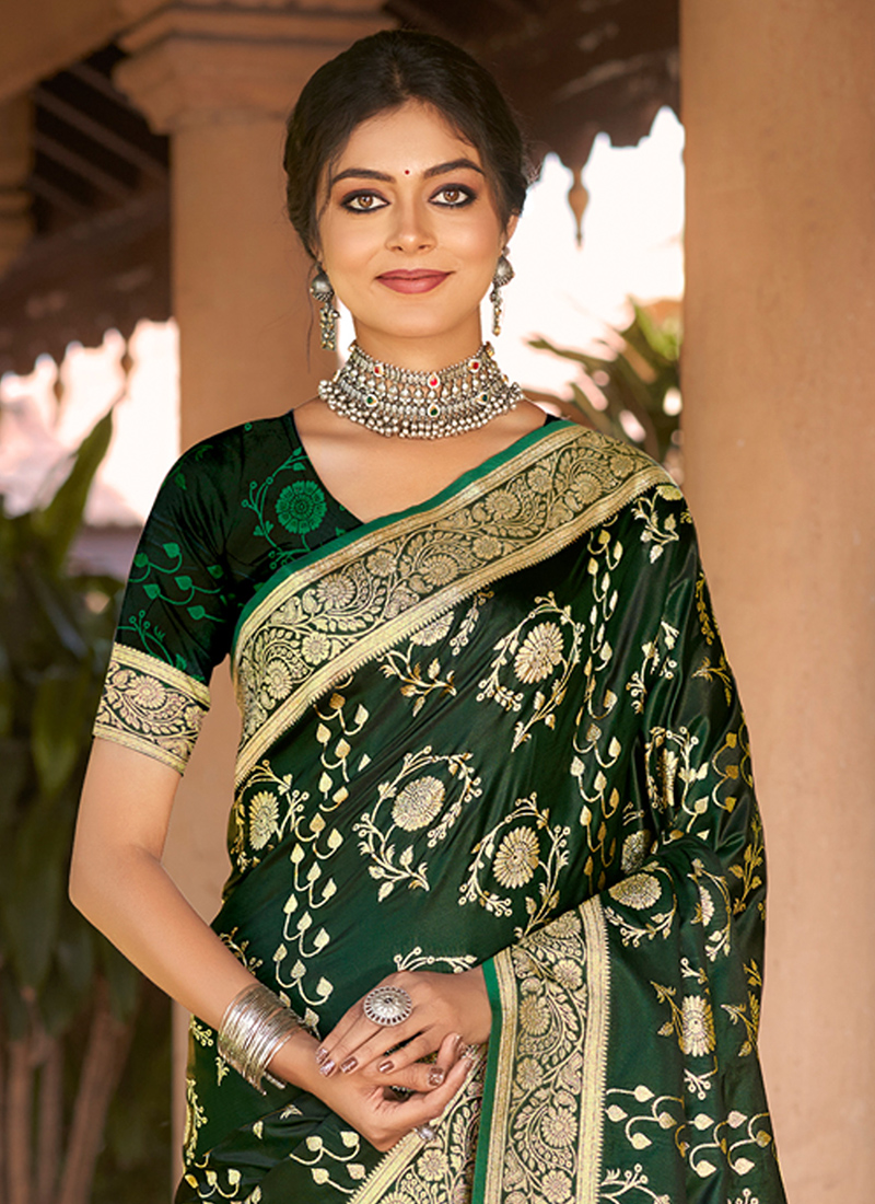 Women yellow silk weaving wedding wear saree main image 0